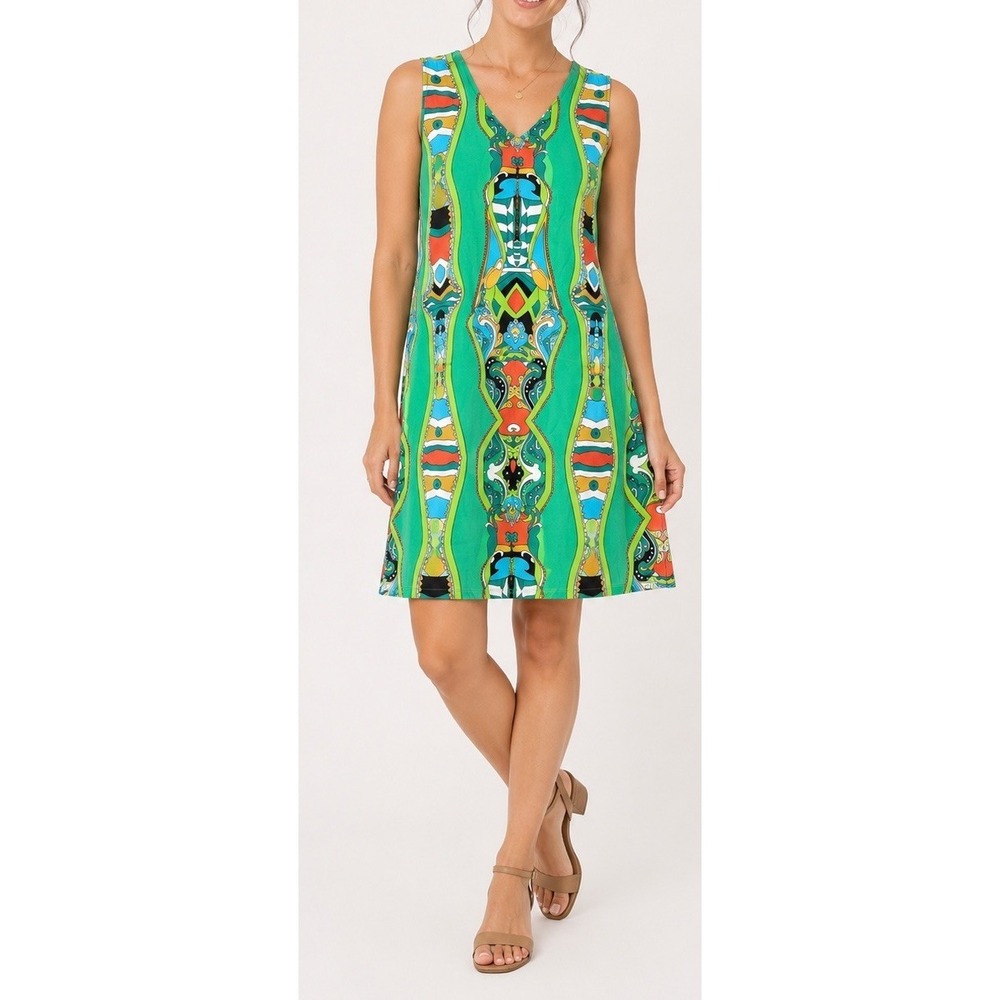 MSK Sleeveless V-Neck Stretch Pullover‎ Mulit-Print Dress Size M